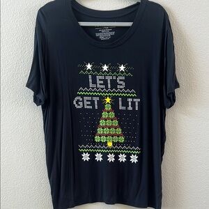 Black Graphic Tee with Christmas Tree Design